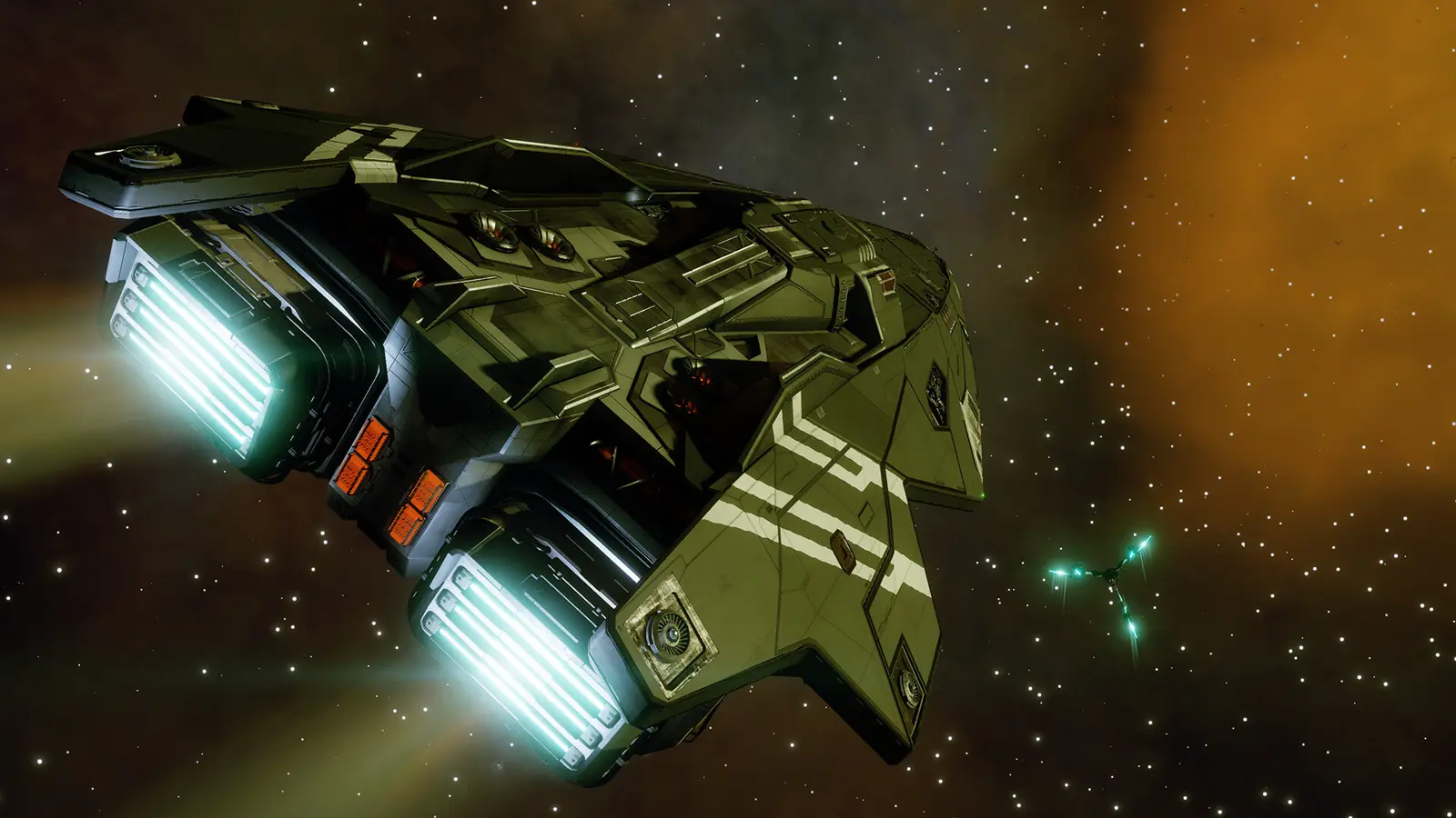 Nave cruzando uma nebulosa laranja
